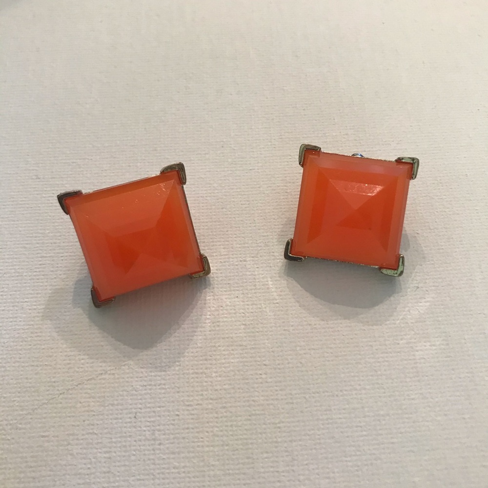 •Coral Chunky Square Earrings•